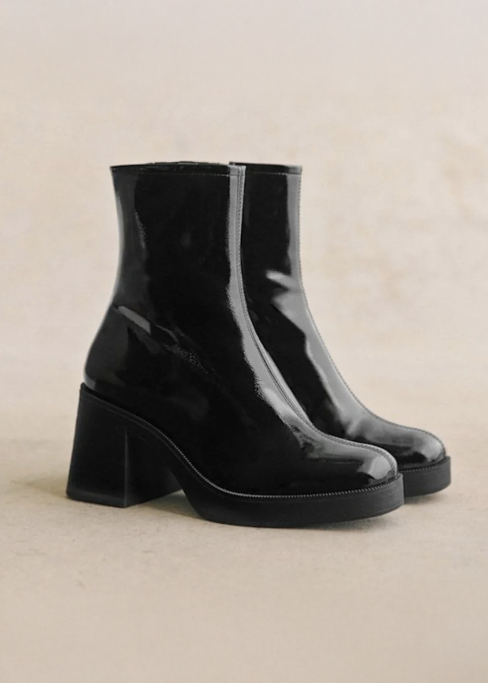 Sezane Hannah High Ankle Boots in Patent Black Size 39